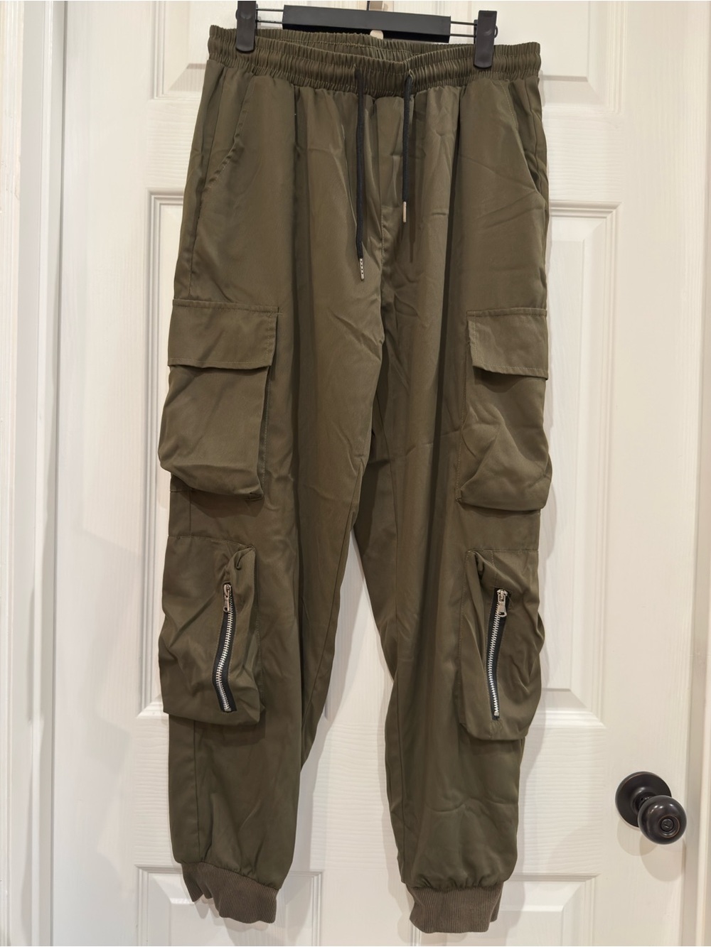Olive Green Cargo Joggers with Zip Pockets